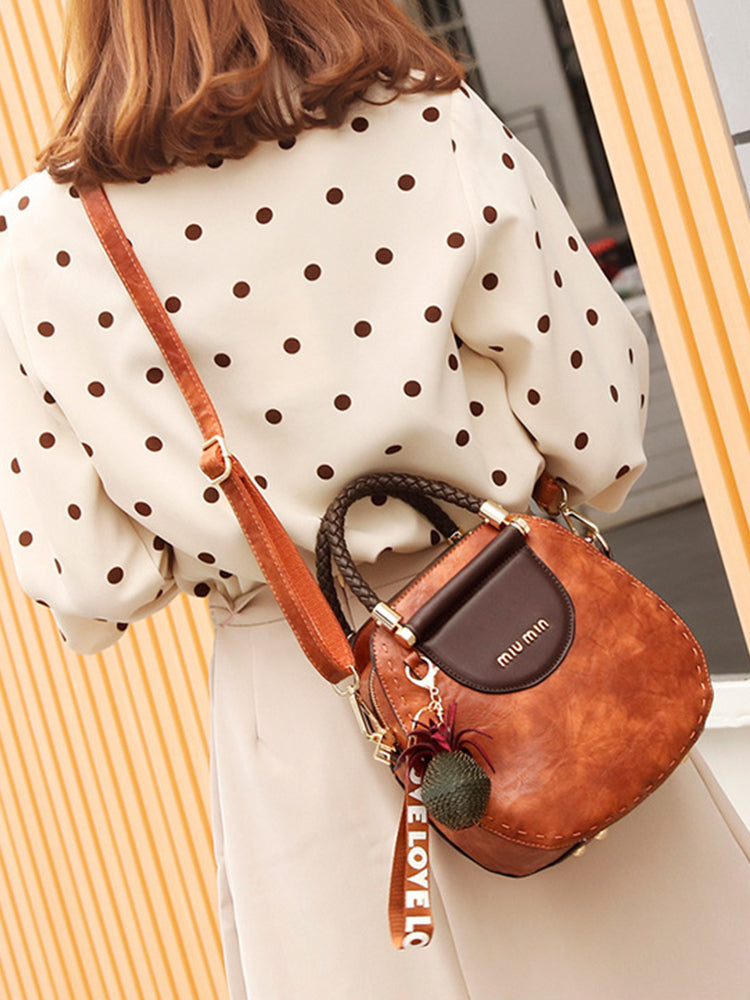 Vintage Tassel Leather Round Shape Handbags Crossbody Shoulder Bag