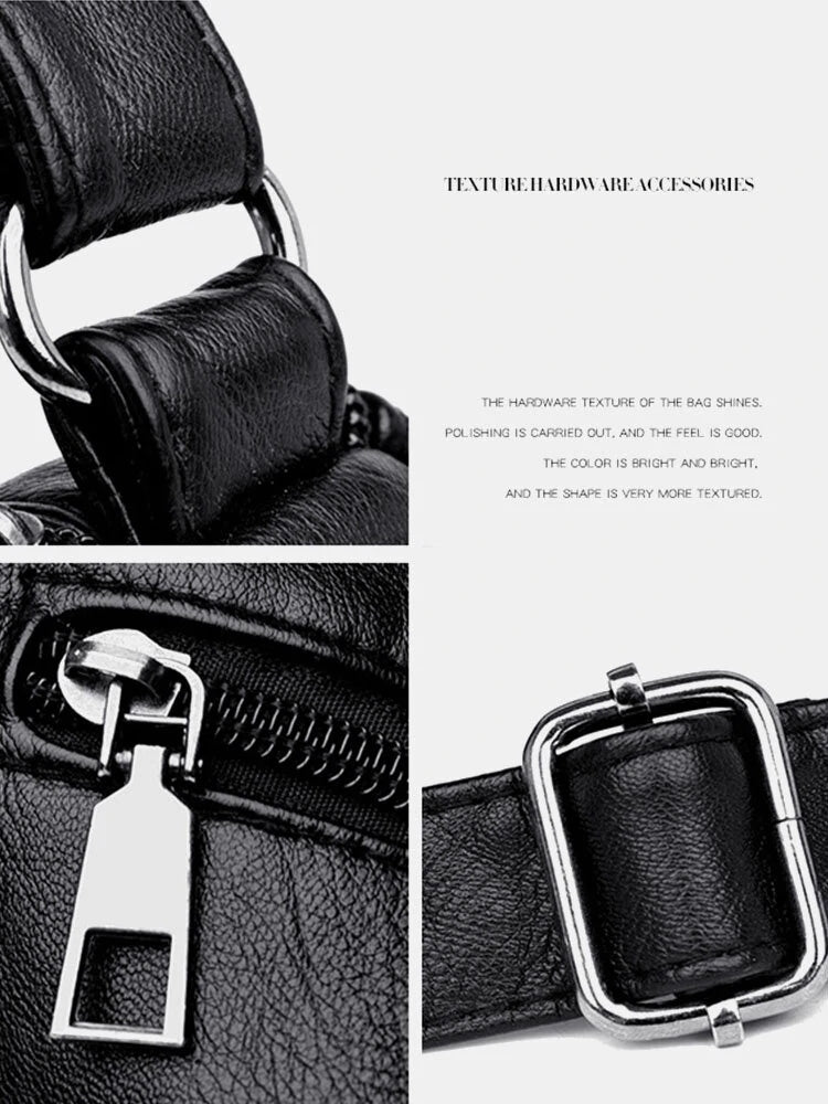 Women Vintage Anti-theft Multi-pocket PU Leather Crossbody Bag Shoulder Bag