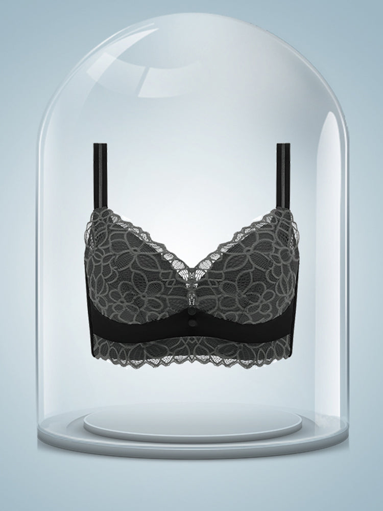 V-Neck Adjustable Straps Lace Wireless Bra