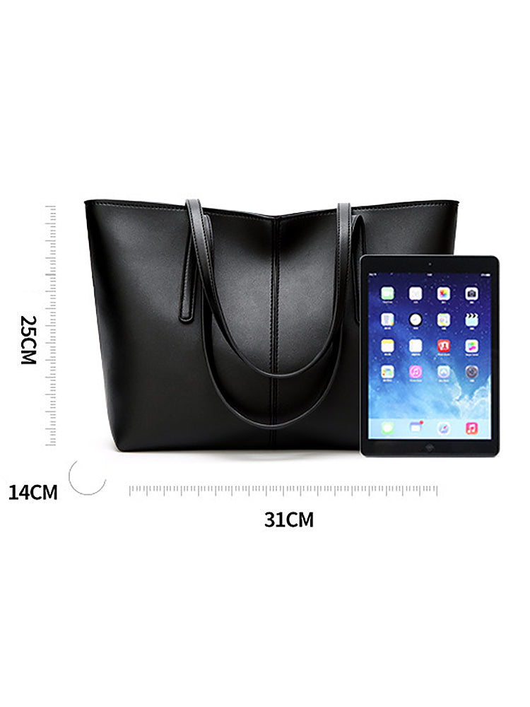 Women's Tote Shoulder PU Leather Big Capacity Solid Handbag