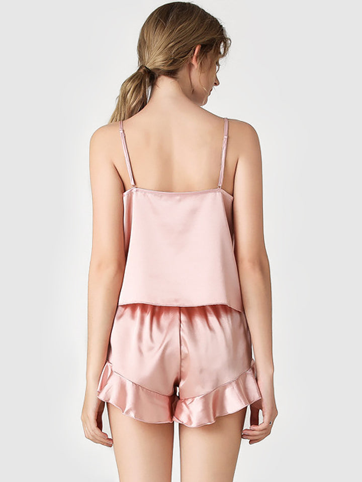 Women's V-Neck Satin Sleep Camisole Sexy Pajama Sets