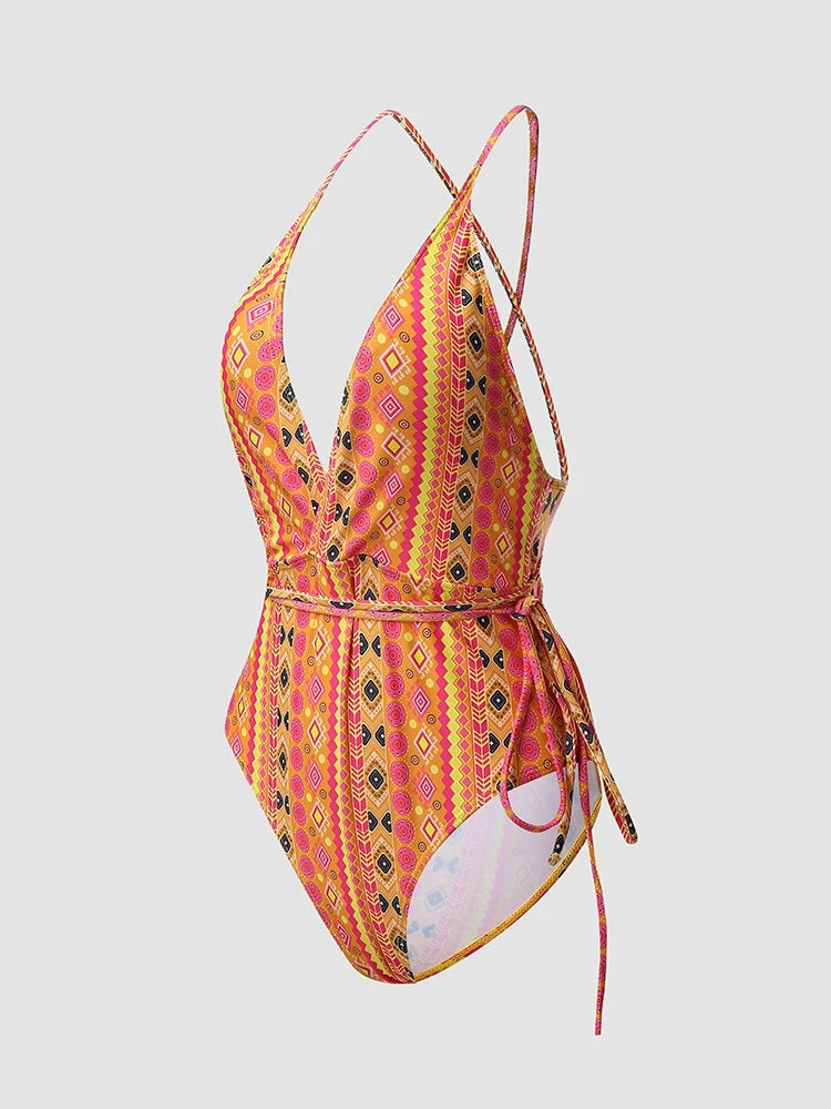 Sexy Deep V Brazilian Criss Cross Tie Knot One Piece Swimwear