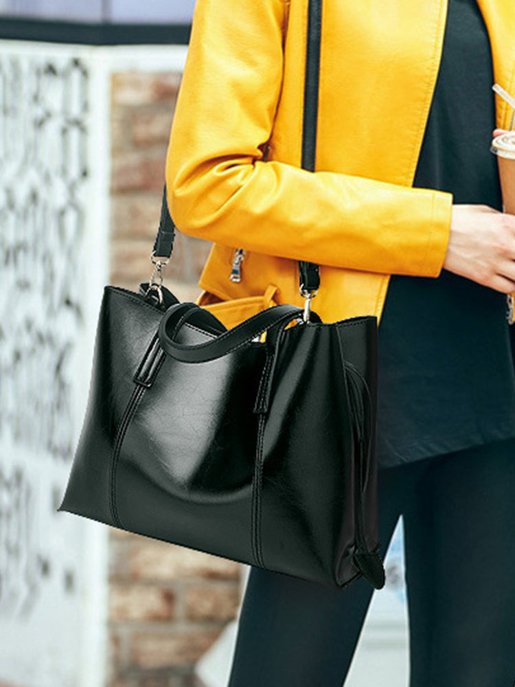 Women PU Leather Casual Handbag Large Capacity Tote Bag Solid Crossbody Bag