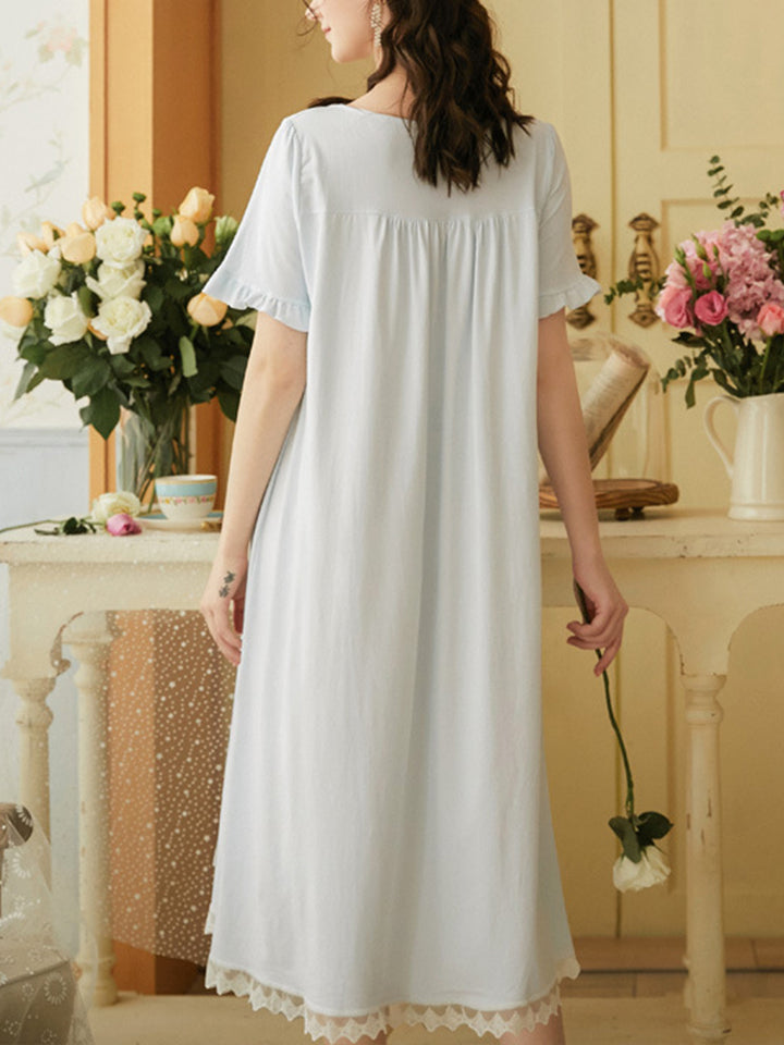 Women's Lace Nightdress Short Sleeve Victorian Nightgown Sleepwear Pajama