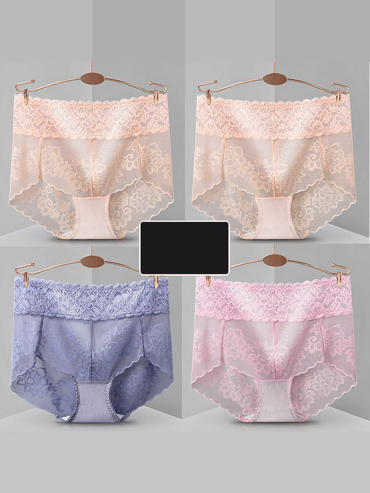 4-Pack Sexy Transparent Lace Mid-Waist Underwear