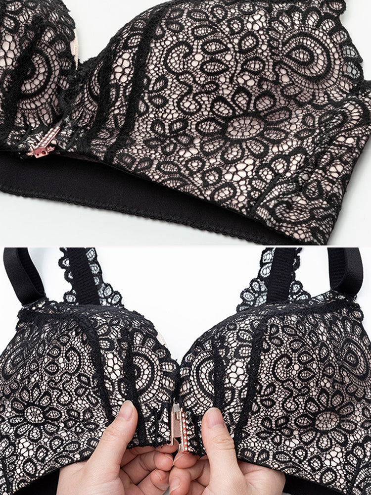 Sexy Lace Front Close Wireless Demi cup bras