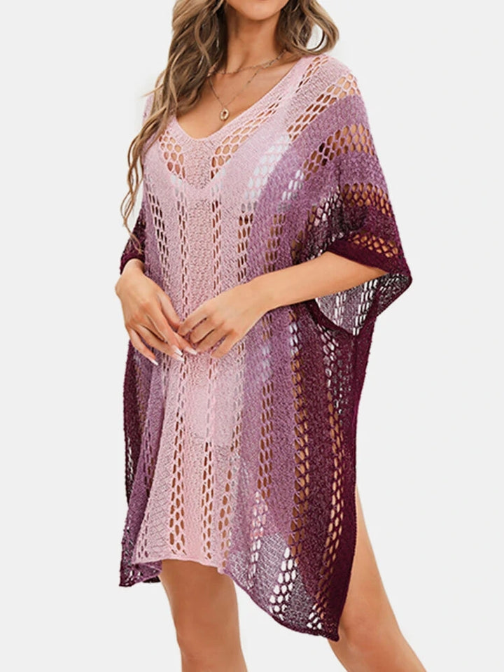 Ombre Contrast Cutout Bikini Beach Swimwear Cover Ups