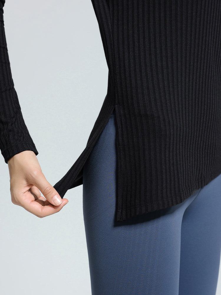 Women Long Sleeve Workout Shirts Slim Fit Ribbed Yoga Tops
