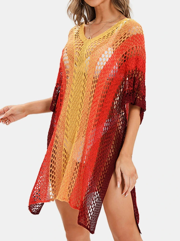 Ombre Contrast Cutout Bikini Beach Swimwear Cover Ups