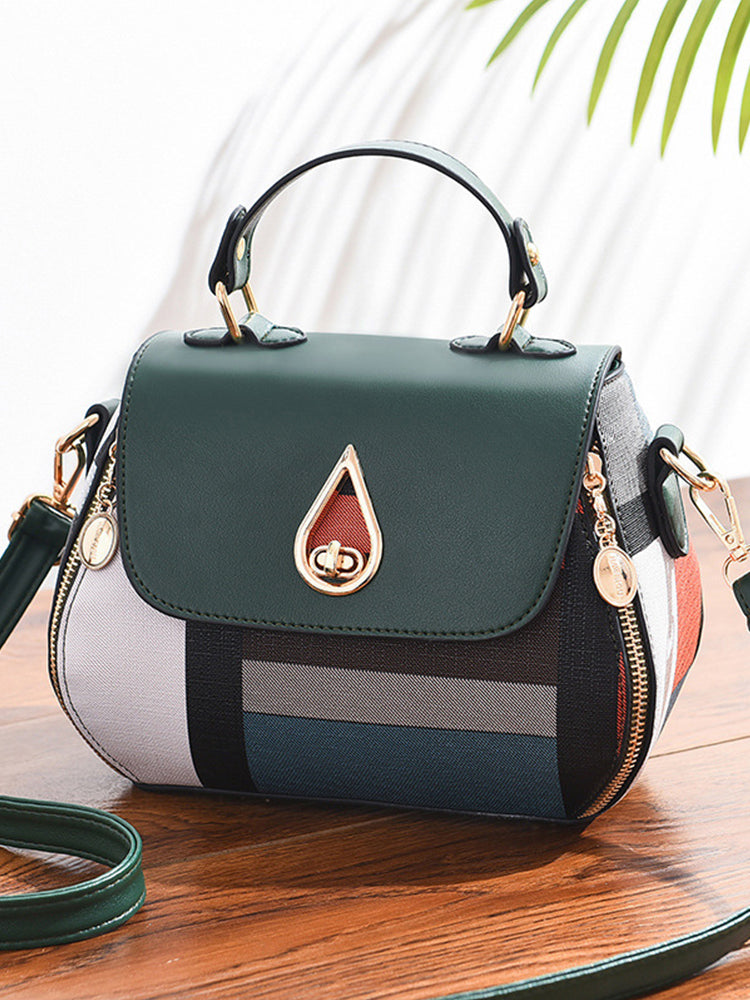 Geometric Patterns Canvas PU Leather Crossbody Handbag