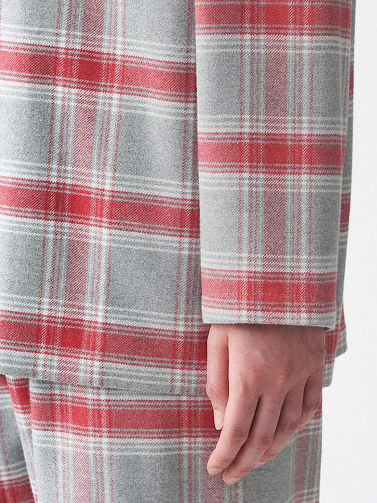 Cotton Plaid Pajamas Set Long Sleeve Sleepwear for Men&Women