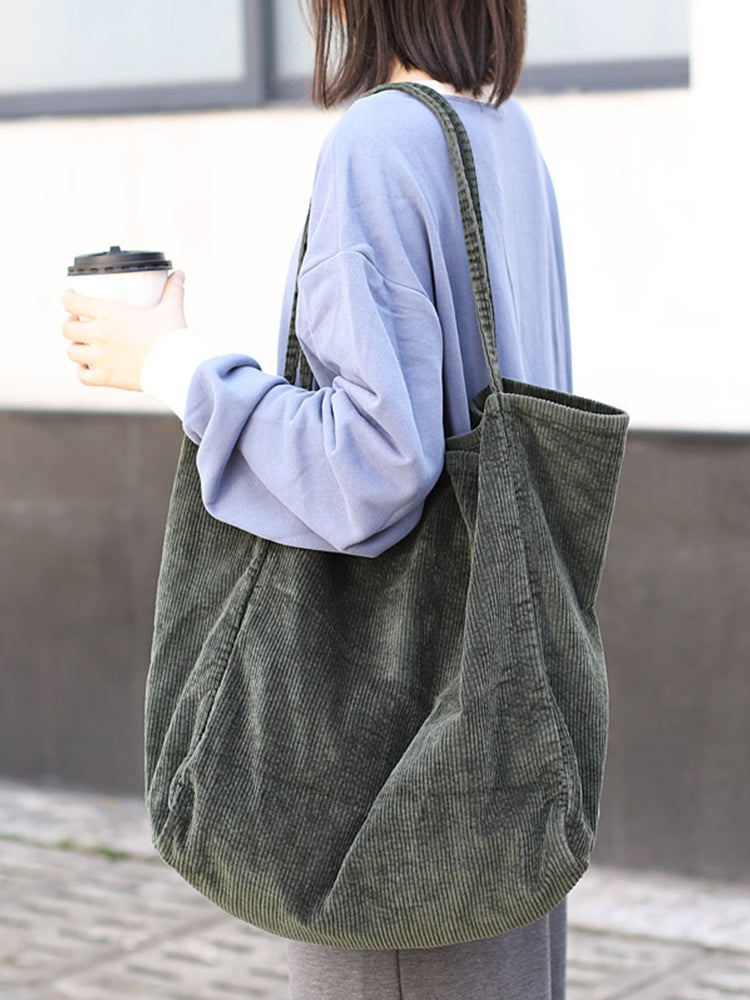 Corduroy Vintage Handbag Large-capacity Shopping Bag