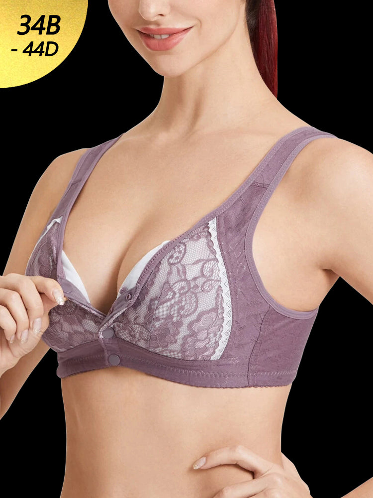 Women's Front Button Closure Soft Wireless Bra