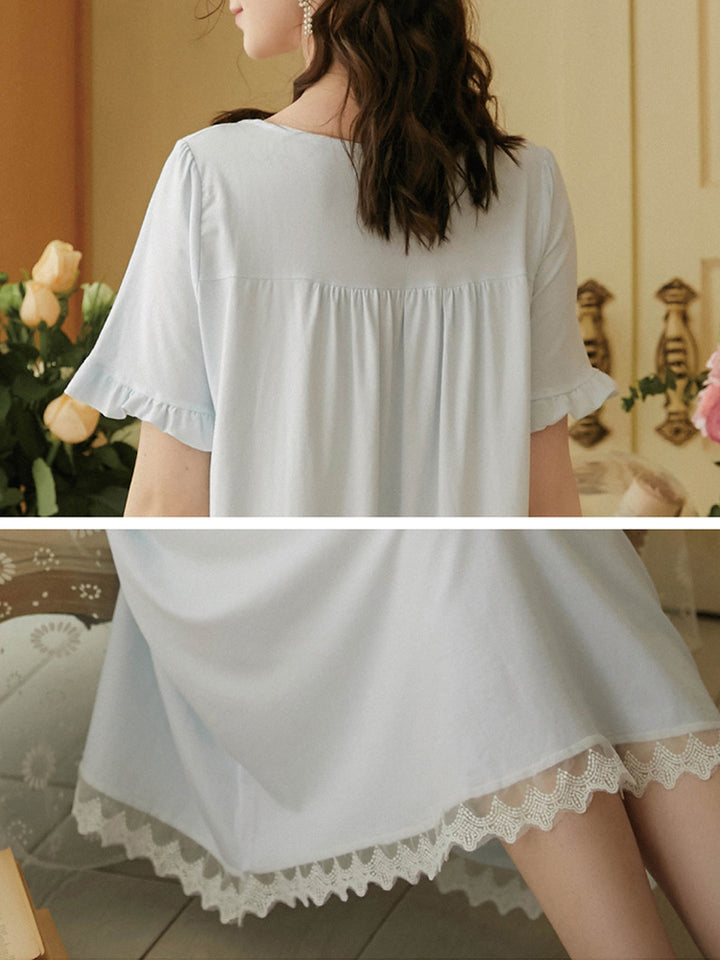 Women's Lace Nightdress Short Sleeve Victorian Nightgown Sleepwear Pajama