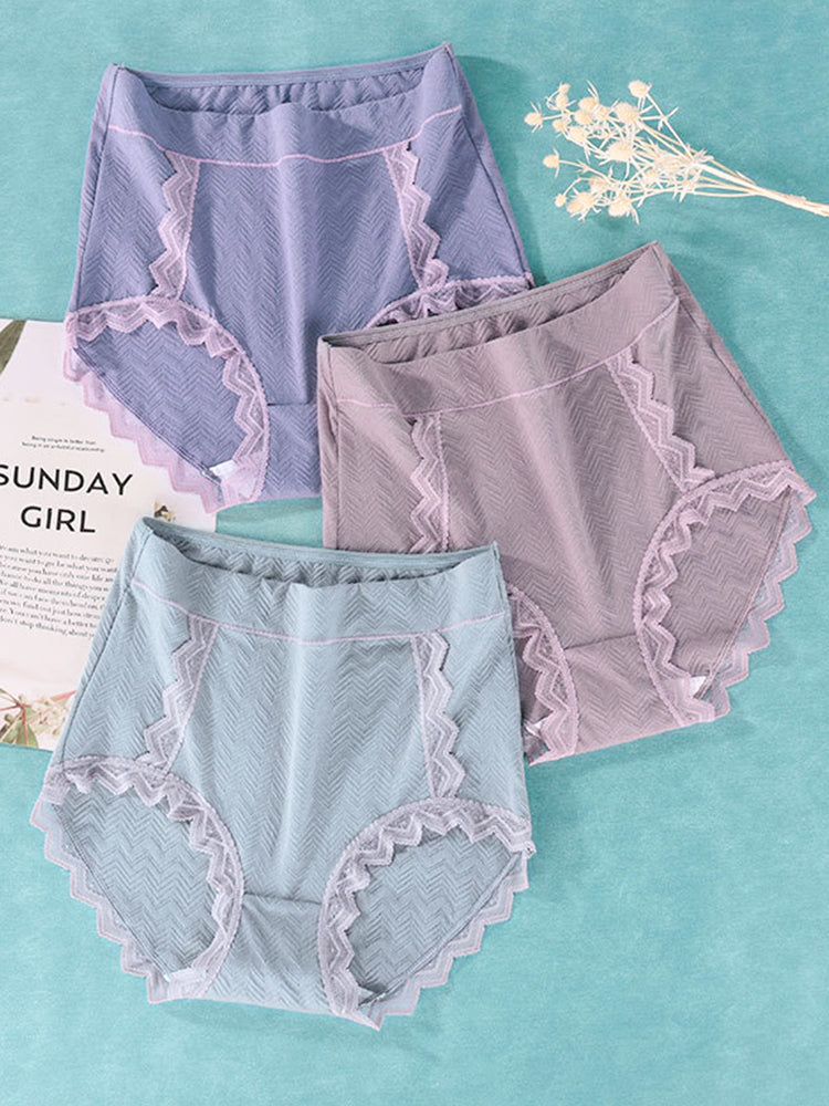 3-Pack Women Plus Size Lace Cotton Underwear High-Cut Panty