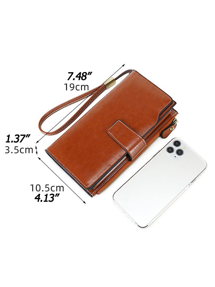 Vintage PU Leather RFID Anti Theft Oil Wax 6.3 Inch Phone Long Wallet Purse