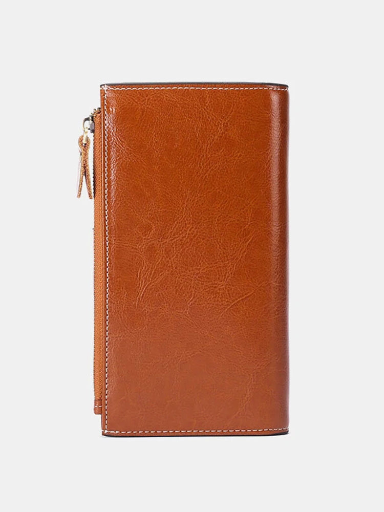 Vintage PU Leather RFID Anti Theft Oil Wax 6.3 Inch Phone Long Wallet Purse