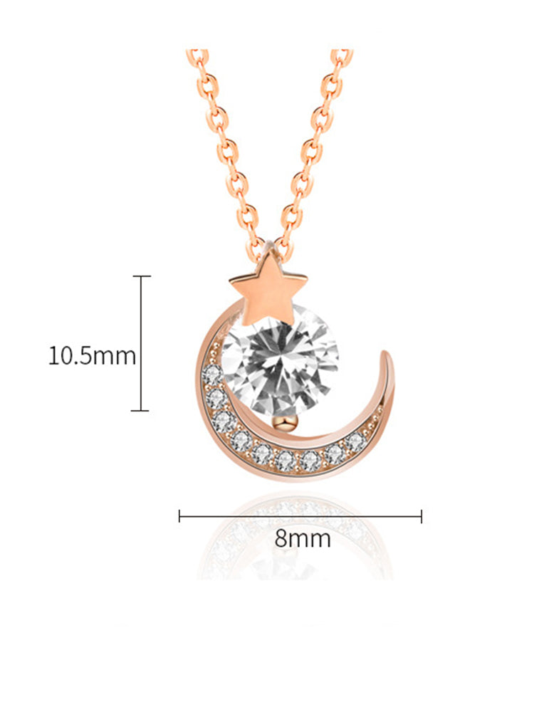 Diamond Star and Moon Pendant Necklace