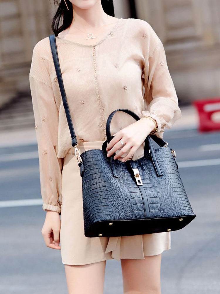 Women's Crocodile Shoulder Bags Tote Satchel Hobo 3pcs Purse Set