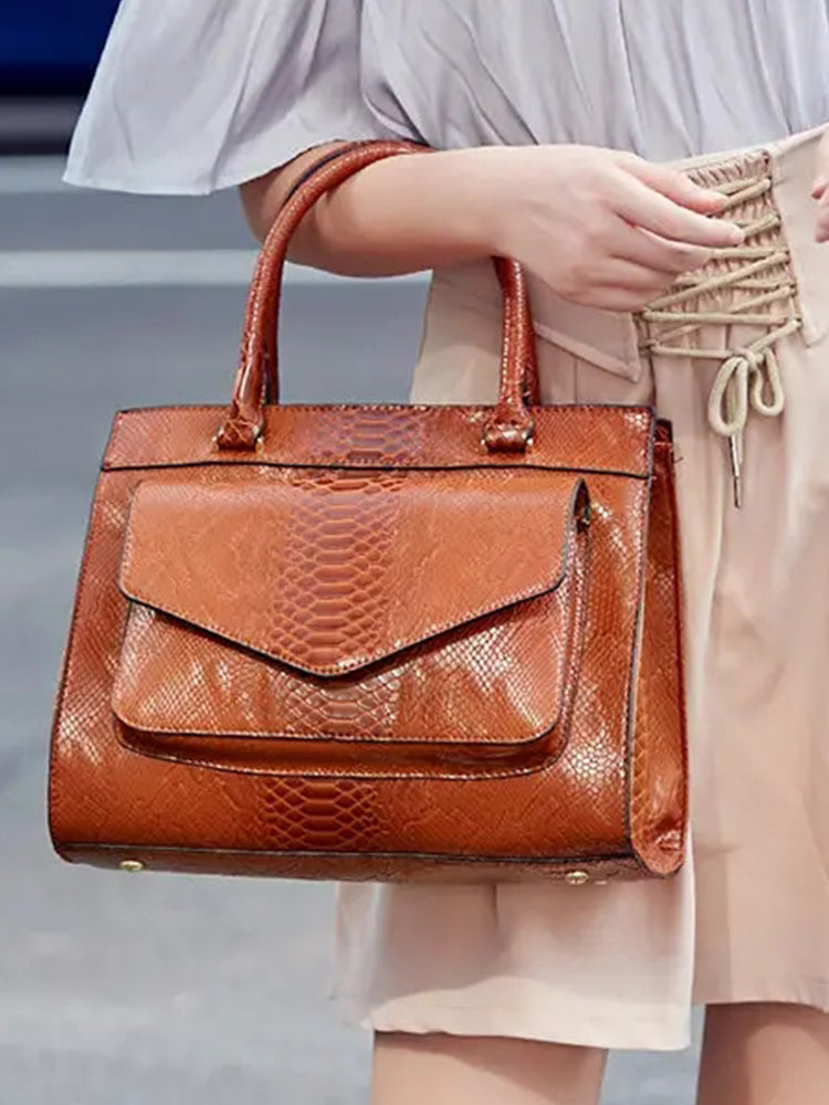 Women Snake Pattern Tote Bag Casual Large Capacity Crossbody Bag
