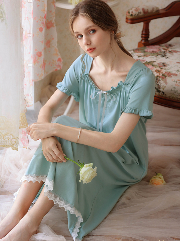Women's Lace Nightdress Short Sleeve Victorian Nightgown Sleepwear Pajama