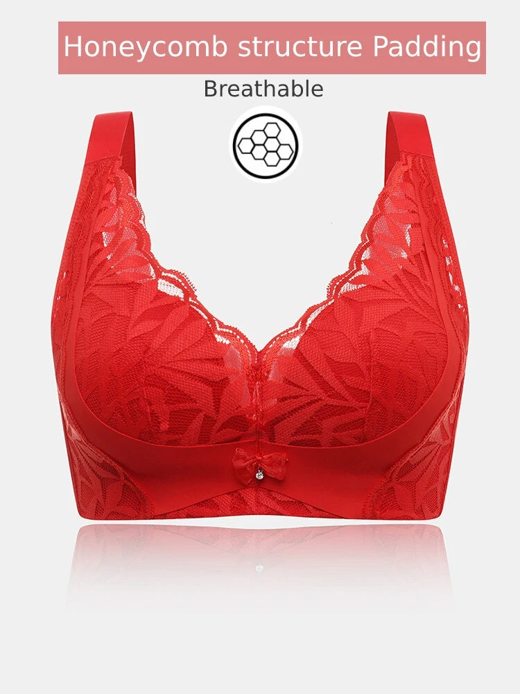Women Lace Floral Trim Wireless Comfy Thin Bras
