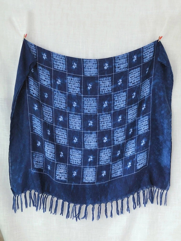 Tie Dye Blue Scarf Long Fringe Sarong Beach Towel