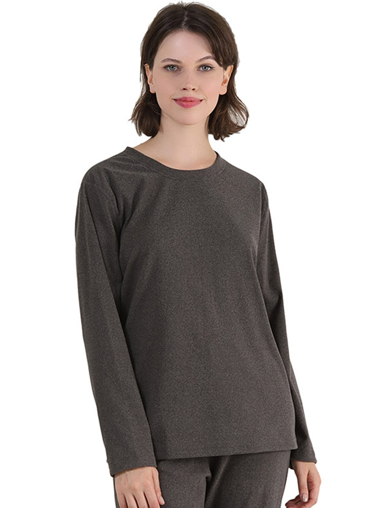 Women Solid Fleece Lined Long Sleeve Plus Size Pajama Sets