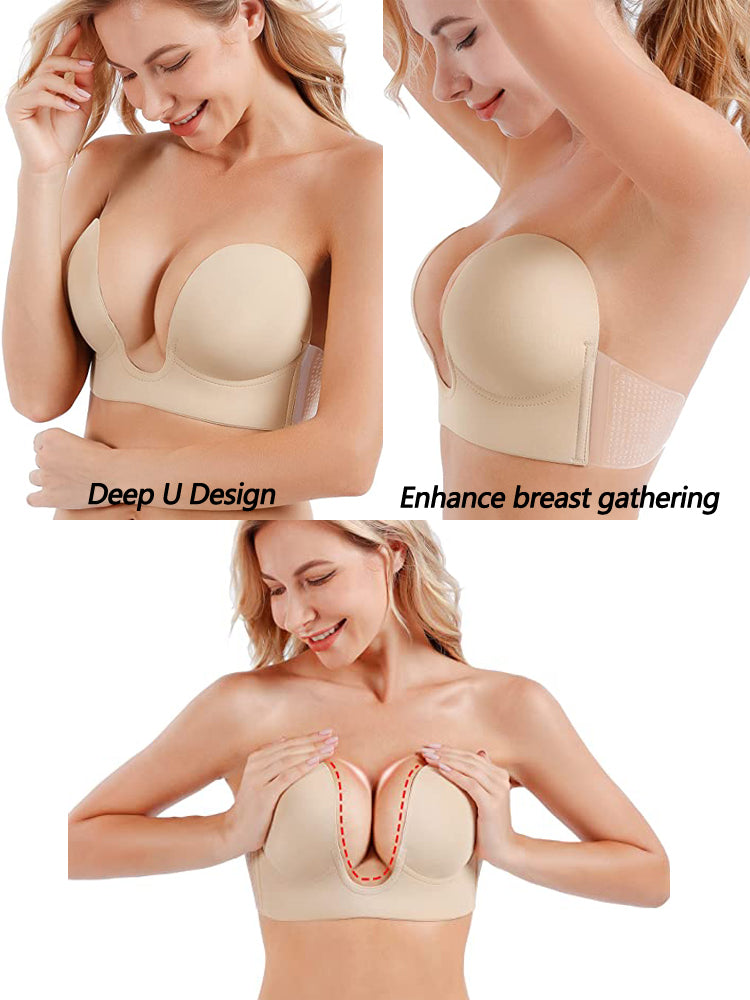 Deep U-Shaped Invisible Strapless Sticky Adhesive Bra