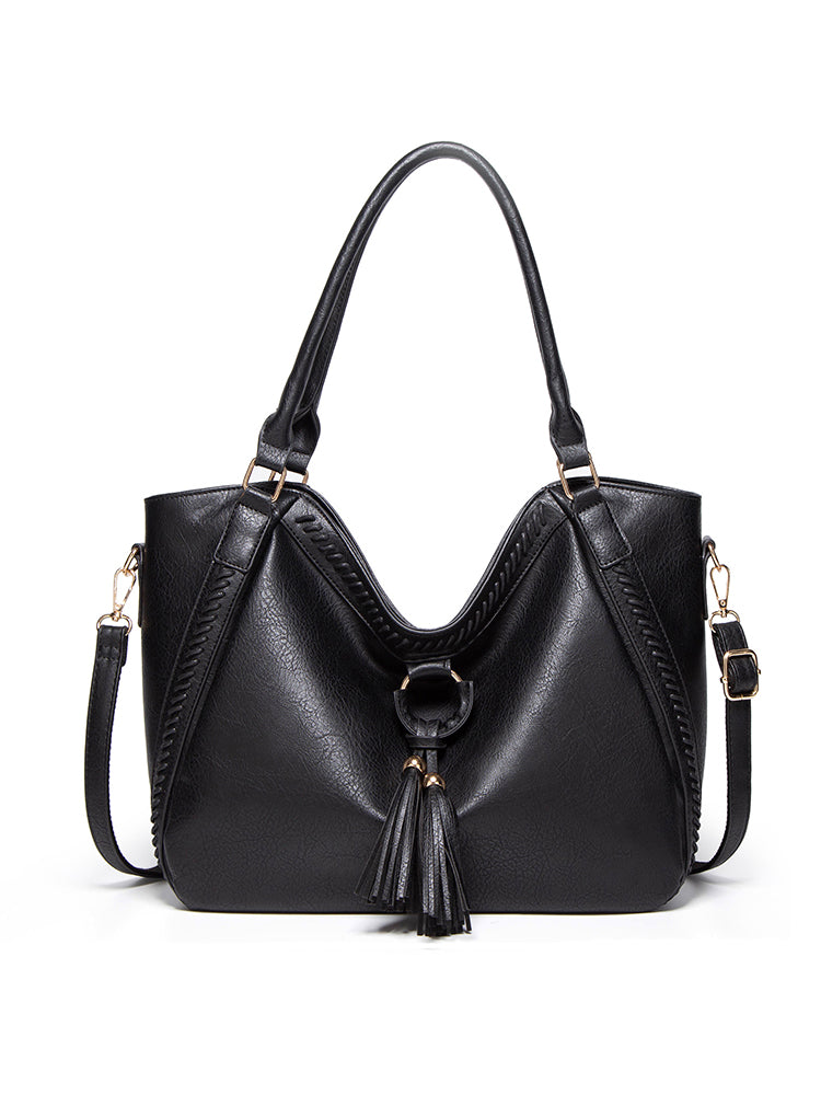 Vintage Tassel PU Leather Large Purse Shoulder Bag for Women