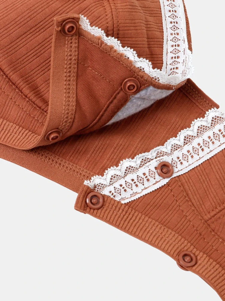 V-Neck Front Button Closure Cotton Wireless Bra