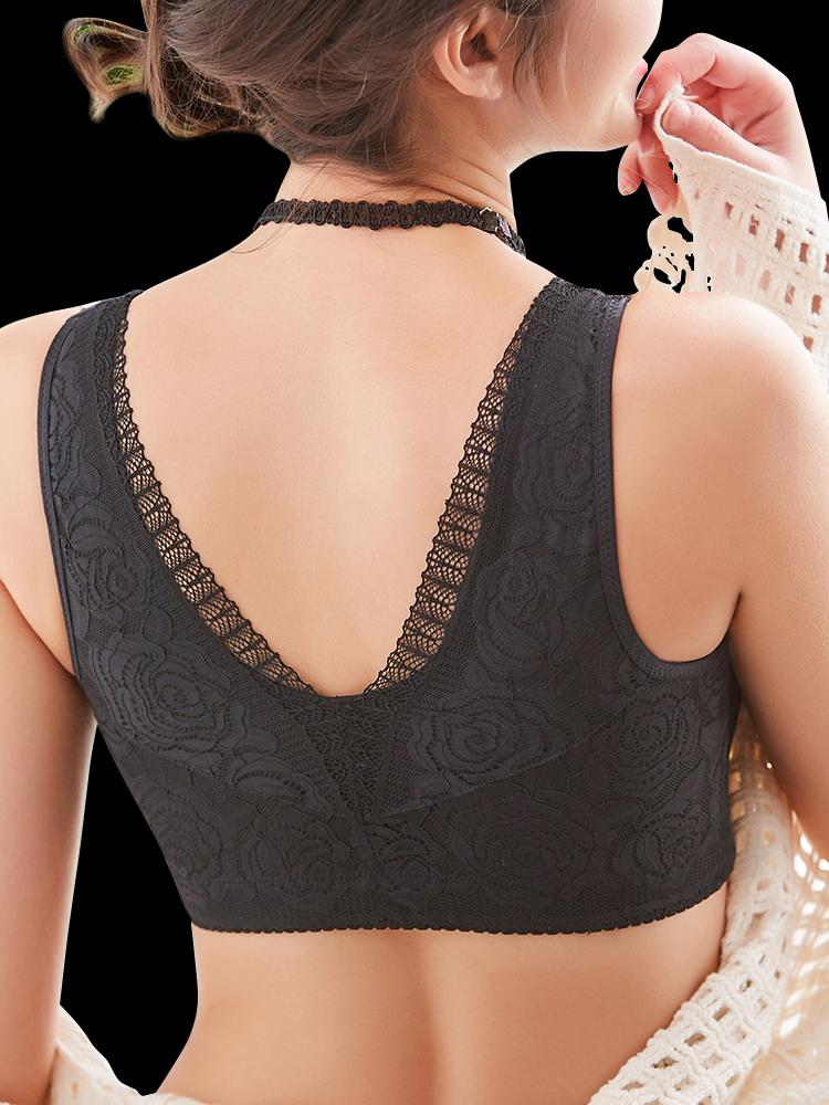 Front Zipper Lace Full Coverage Wire-Free Bra