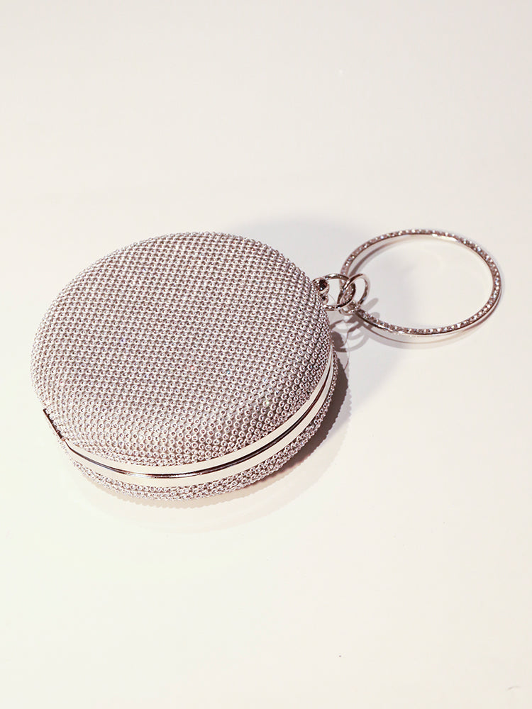 Round Purse Clutches Rhinestone Ring Handbag Crossbody Bag