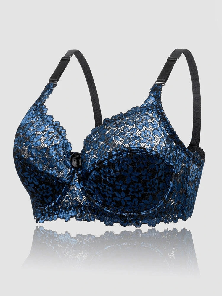 Floral Embroidered Underwire Patchwork Transparent  Breathable Comfy Bras