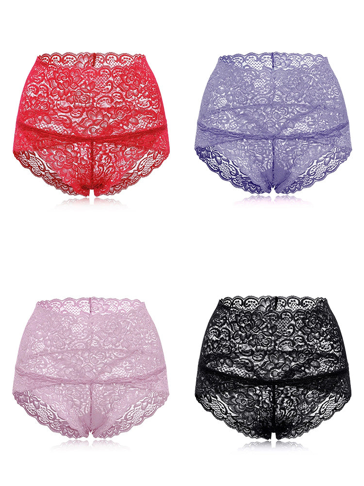 4-Pack High Waisted Lace Cotton Butt Lifter Sexy Panties