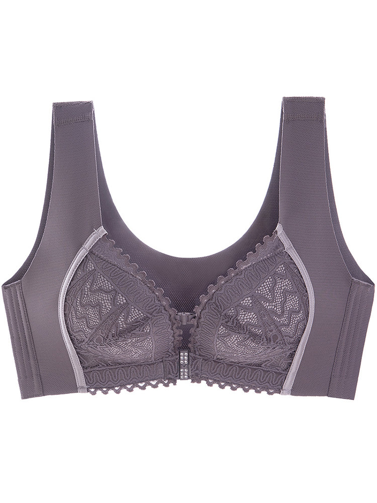 Lace Seamless Breathable Front Closure Wireless Bra