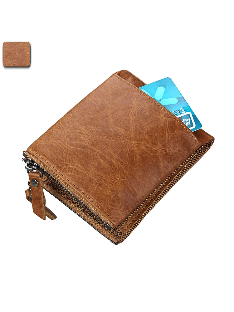 Zipper RFID Card Holders Anti-theft Zip Coin Pocket Bifold Wallets