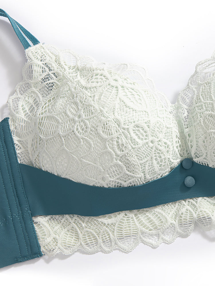 V-Neck Adjustable Straps Lace Wireless Bra