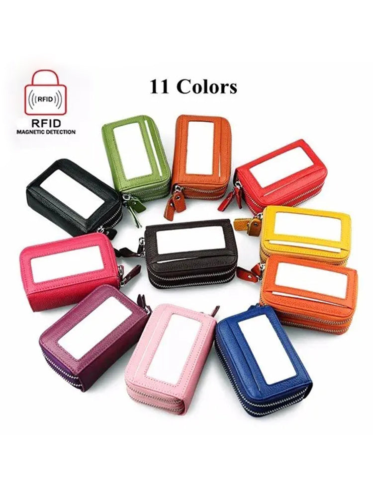 RFID Antimagnetic Genuine Leather 11 Card Slots Card Holder Purse