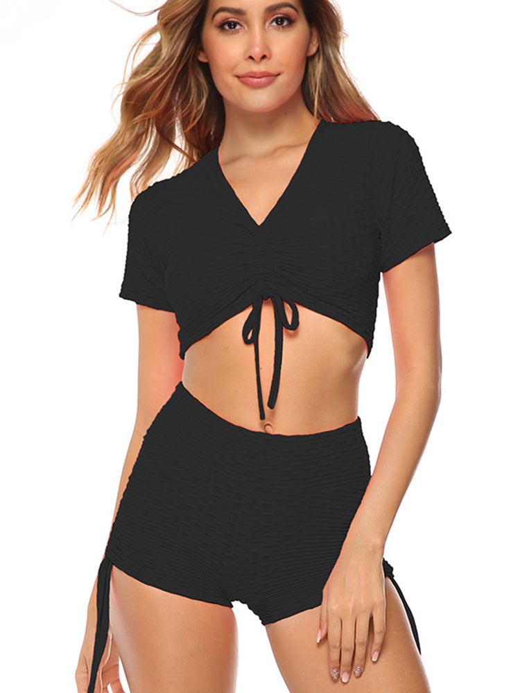 Women's Drawstring Front Sports Tops