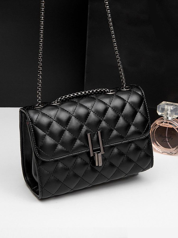 Women's Diamond Pattern PU Chain Straps Shoulder Bags