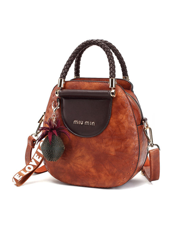 Vintage Tassel Leather Round Shape Handbags Crossbody Shoulder Bag