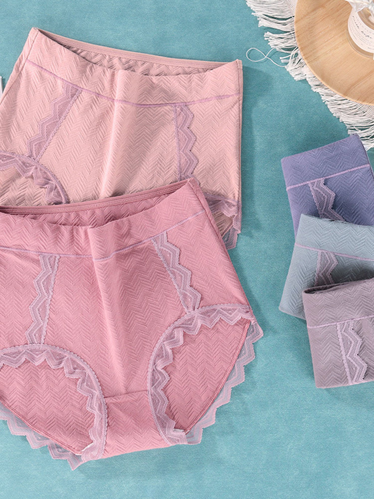 3-Pack Women Plus Size Lace Cotton Underwear High-Cut Panty