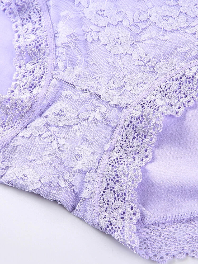 Women High Waist Cotton Lace Stretch Regular Briefs