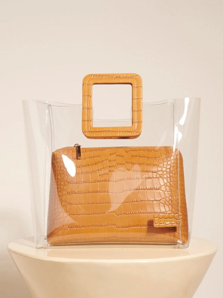 Women Clear Crocodile Pattern 2 Pieces Handbag