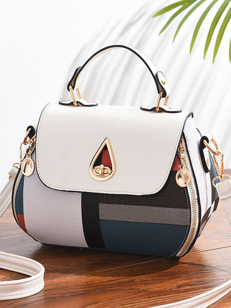 Geometric Patterns Canvas PU Leather Crossbody Handbag