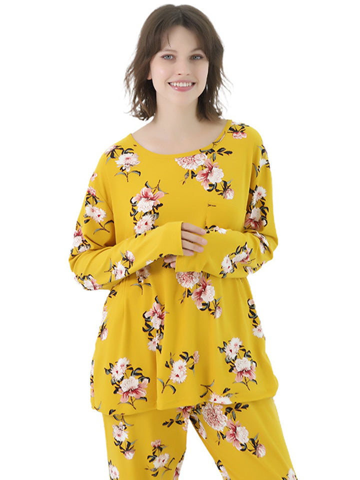 Women Plus Size Long Sleeve Printing Soft Pajamas Set