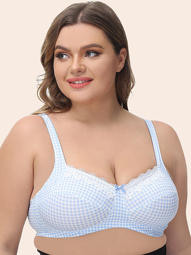 Women's Plaid Lace Full Figure Underwire Push Up Bra