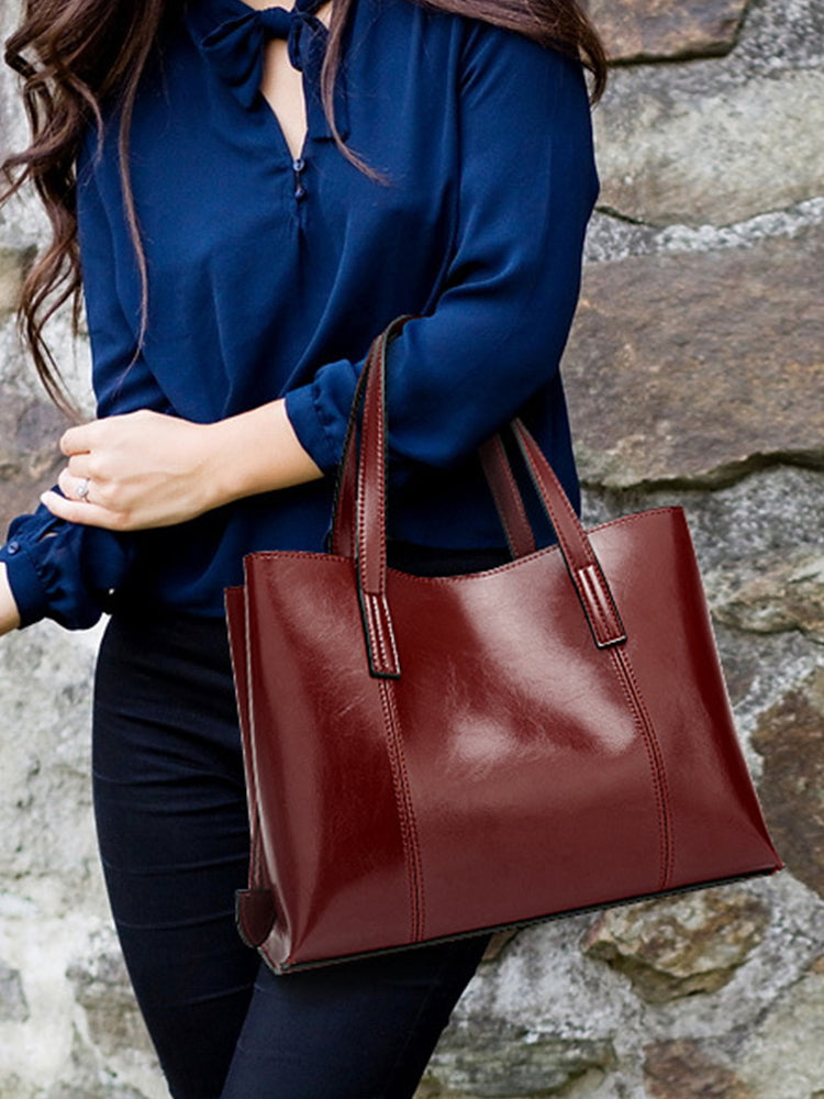 Women PU Leather Casual Handbag Large Capacity Tote Bag Solid Crossbody Bag