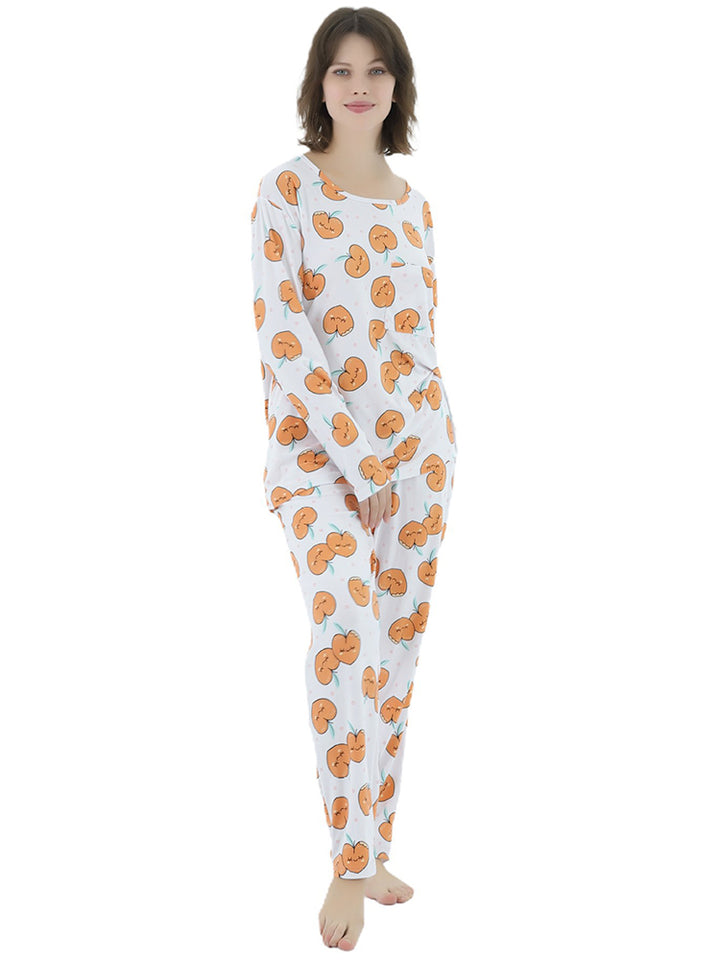 Women Plus Size Long Sleeve Printing Soft Pajamas Set